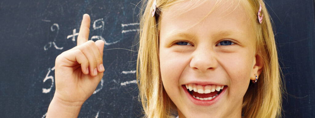 laughing schoolgirl found the correct solution of a mathematical problem